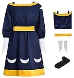 Womens Anime Owl House Cosplay Girls Amity Blight Costume Blue Dress Suit Halloween Outfit Puff Skirt with Socks (Blue Suit, Large)