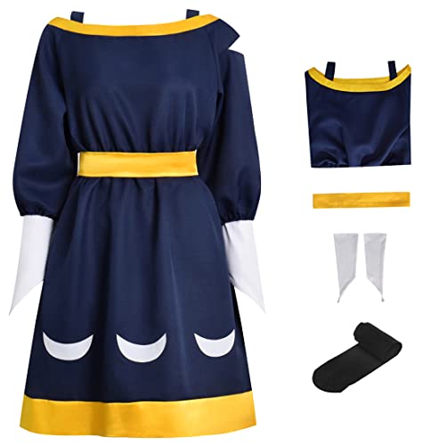 Womens Anime Owl House Cosplay Girls Amity Blight Costume Blue Dress Suit Halloween Outfit Puff Skirt with Socks (Blue Suit, Large)