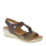 Riposella 40923 - Sandalias de mujer de piel con cabeza de marrón oscuro con plantilla extraíble de corcho Marrón Size: 38 EU