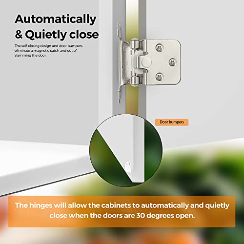 Image of Ravinte 60 Pack 30 Pairs 1 /2 Inch Overlay Cabinet Door Hinges Kitchen Satin Nickel Semi-Concealed Face Mount Self-Closing Cabinet Hinges with Bumpers & Screwdriver