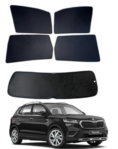 Image of Premium Car Sunshade Fix Type Non-Magnetic Curtain with Rear Dicky Curtain Set of 5pc for Skoda Kushaq