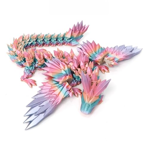 5.9 Inch 3D Printed Rainbow-Dragon with Wings Collectible Figurine for Home Office Executive Desk Decor (15CM)
