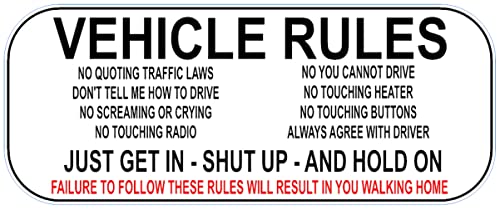 Vehicle Rules Dashboard Bumper Funny Car Sticker/Decal 5 x 2 Inches