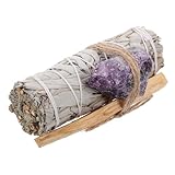 Alipis ホワイトセージ香束 浄化用 室内用お香 セージグラスバンドル 瞑想ヨガリラクゼーション用 聖木 水晶付き 香薰净化