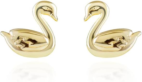 High Polish 14K Yellow Gold Swan (0.40") Stud Earrings for Womens