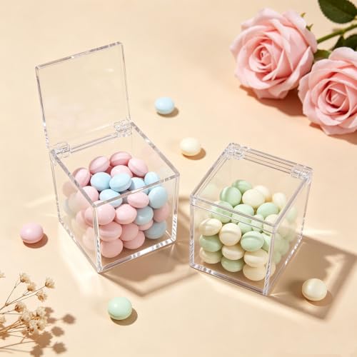Image of Gonice 40 Pcs Acrylic Boxes with Lid, Small Square Box With Hinged Lid