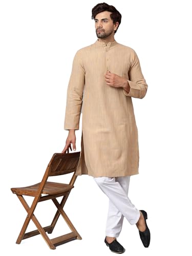 Image of LATEST CHIKAN Men's Cotton Long Kurta Full Sleeves - Casual Ethnic Wear