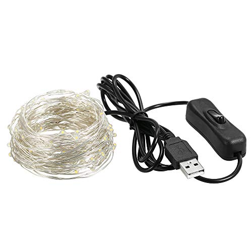 Weehey 12m 120 LED Luces de Hadas Luces de Cuerda USB IP65 Impermeable Alambre de Plata Blanco Cálido Decor del árbol de Navidad para Decoración de Fiestas Boda, Interior/Exterior…