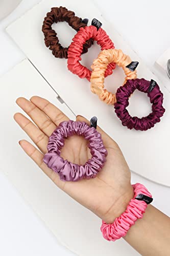 Image of Premium Satin Scrunchies for Women | Hair Bands, Ponytail Holders & Rubber Bands | Skinny, Fluffy, No-Damage Hair Ties | Girls Hair Accessories | Small Size | Pack of 6