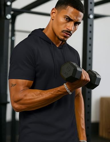 TACVASEN Short Sleeve Hoodies for Men Cotton Hoodies Summer Sweatshirt Lightweight Breathable Workout Shirts Pullover2
