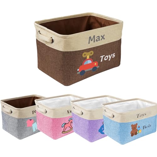 JCYIF Personalized Baby Toy Basket Custom Toy Box with Name Storage Organizer Collapsible Laundry Basket Cute Basket with Handles for Girl Boy