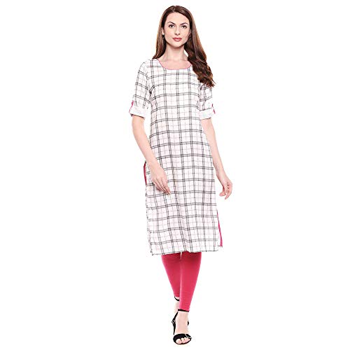 Image of Aurelia Womens Round Neck Checked Kurta