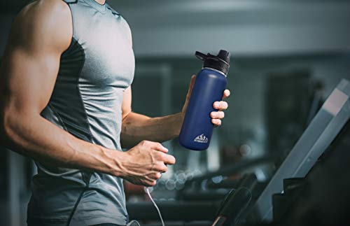 Hydrapeak BPA-Free Water Bottle, 32 oz. Vacuum Insulated Stainless Steel Thermos, Tumbler with Wide Mouth Flask and Leak-Proof Sport Spout Chug Lid Cap - Black - Thumbnail 2
