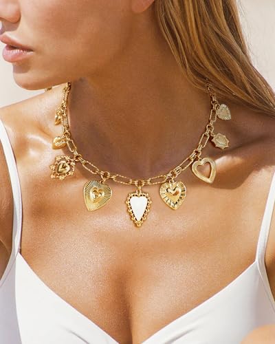 LILIE&WHITE Gold Cross Charms Necklace Trendy Heart Pendant Necklace Chunky Gold Necklaces Fashion Pearl Heart Flower Choker Necklaces Jewelry2
