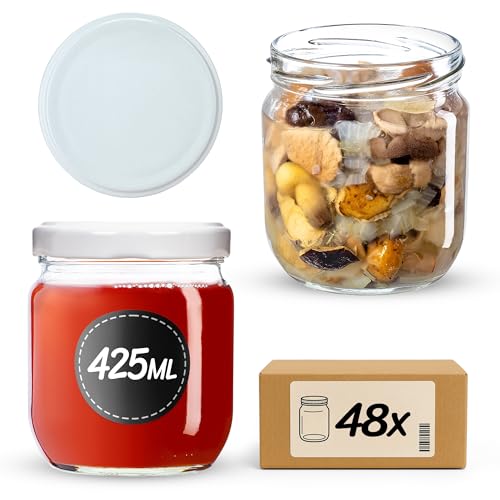 KADAX Lot de 48 bocaux de conservation 425 ml avec couvercle à visser fi82 mm pour le mise en conserve, la mise en pot, la conservation et la préparation des repas - Bocaux hermétiques Twist-off
