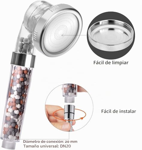 Miniatura 8 de Alcachofa Ducha Con Manguera 2m, Magichome 3 Modos Cabezal Ducha, Grifo Ducha Con Alta Presiòn, Ahorro De Agua De Ducha Ionica Desmontable Portátil Cabeza De Ducha