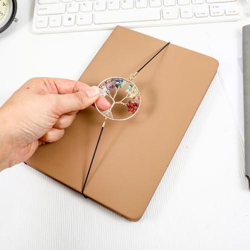 Larrel Elastische Lesezeichen, Vintage Metall Bookmark Runde Lesezeichen Chakra Lebensbaum Bookmark Buch Zubehör Geschenk für Damen Herren Teenager Kinder Lehrer Lehrerinnen