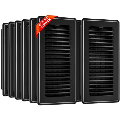 Image of 4x10 Floor Register, Black Adjustable Airflow for Home Floor Vents, 12 Pack