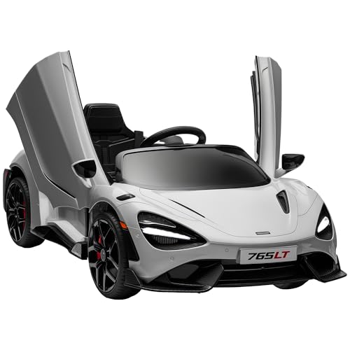 AIYAPLAY McLaren 765LT Licensed Electric Car for Kids with Butterfly Doors, 12V Kids' Electric Ride on with Remote Control, Transport Wheels, LED Lights, MP3 Music, Horn, for 3-6 Years, Grey