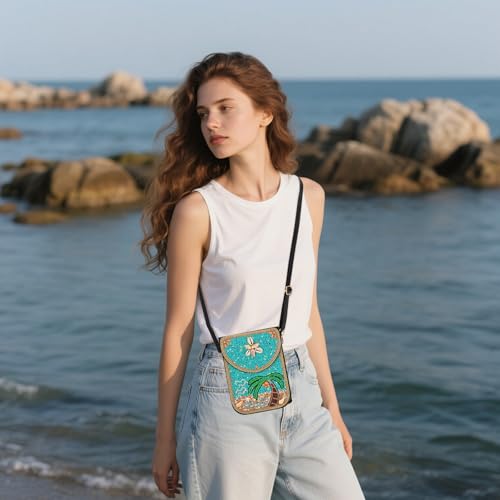 Image of Small Beaded Crossbody Bag for Women, Boho Cell Phone Shoulder Purse Wallet with Handcrafted Colorful Beads