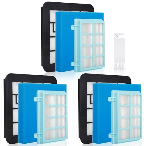 FERRGIA 3 Stück Staubsauger Filter für Philips FC8010/01 FC9334 FC9550 FC9555 FC9556 FC9332/09 FC9333,Ersatzfilterset für Philips Power Pro Compact,Active,City & Power Cyclone,Mit 1 Reinigungsbürste