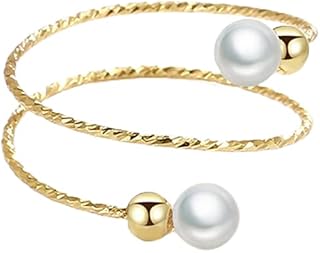 Shell Pearl Adjustable Open Wrap Ring 925 Sterling Silver 14K Gold Plated Stacking Statement Wedding Finger Rings for Wome...