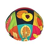 Haarkappe im Kunststil, Obstdruck, mit verstellbarem Gummiband und lebendig, Duschhaube für Frauen, wiederverwendbar, wasserdicht