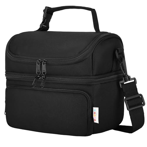 Kasqo Lunch Bag Kids, Dual Compartment Insulated Cooler Bag 7.5L Girls Boys Toddler Lunch Box Containers for Daycare School Kindergarten Travel Black by Kasqo - Used condition - US$22.64