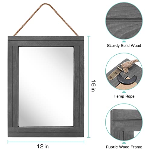 Qlfyuu Rustic Small Wall Mirror,Decorative Wall Mirror with Wood Framed,Farmhouse Mirror for Wall Décor,Rectangle Bathroom Mirror,Hanging Mirror for Living Room,Bedroom,Vanity,Grey - Image 4