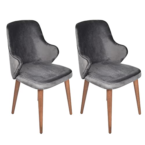 Gozos Mia Lot de 2 Chaise Salle a Manger avec Pieds en Bois | Chaise de Cuisine Design rétro Structure | Coussin d'assise en Tissu 100% Polyester Lavable avec accoudoirs et Dossier | Anthracite Cover