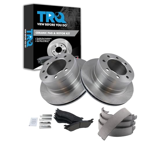 Image of TRQ Rear Brake Pad & Rotor Kit Parking Brake Shoe Set Ceramic Compatible with 2007-2008 Dodge Ram 1500 2006-2008 Ram 2500, 3500
