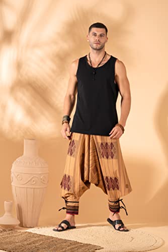 Image of The Veshti Company Hipie Harem Pants for Men Cotton Low Crotch Printed Baggy Bohemian Yoga Pajama Pant (Regular Fit)