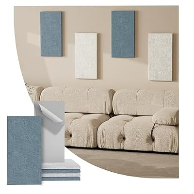 Reverbeon 4PCS Acoustic Panels, 24"x12" Fabric Acoustic Panels for Walls, Self-Adhesive Sound Absorbing Panels for Home, Office, Studios (Slate Navy & Chalk White)