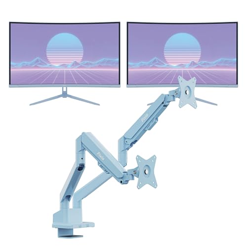 Image of Pixio Two PXC278WAVE Blue 27 inch 180Hz Refresh Rate QHD 1440p Resolution 1650R Curve Fast VA Panel 1ms GTG Response Time HDR Curved Gaming Monitor and PS1D Wave Blue Dual Monitor Arm