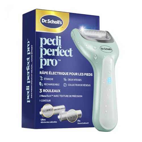Dr. Scholl's Râpe électrique Pieds Pedi Perfect Pro avec 3 rouleaux Nano Tech - Élimine les callosités pour des pieds doux et beaux - Autonomie 90 minutes...