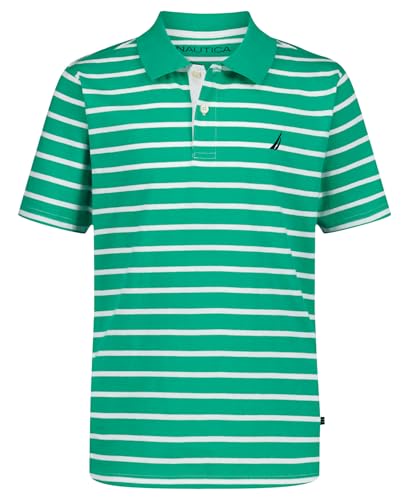Nautica Boys' Short Sleeve Fashion Polo, Button Closure, Soft & Comfortable, Coast Stripe Gum Drop Green, 8
