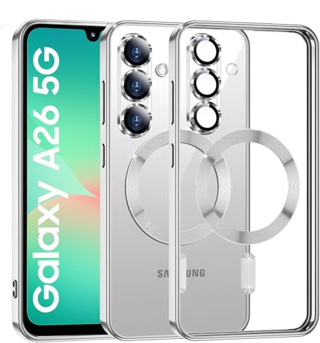 Image of VONZEE Clear Logo Electroplating Transparent Case For Samsung Galaxy A26 5G, Magnetic Plating Electroplate Tpu Case Cover, Individual Camera Protection For Each Lens- Silver