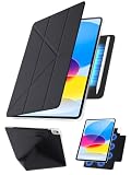 【Y字折りスタンド・360°全面保護】Tekka iPad A16 ケース iPad 第10世代 / 第11世代 用カバー (2022/2025) マグネット吸着 隠しペン収納 縦置き・横置き対応 超薄型 軽量 耐衝撃 PUレザー オートスリープ(ブラック)