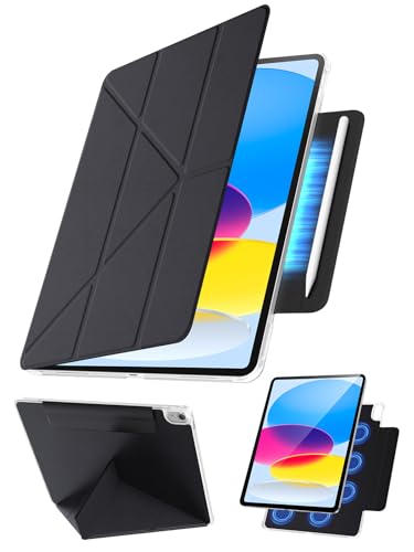 【Y字折りスタンド・360°全面保護】Tekka iPad A16 ケース iPad 第10世代 / 第11世代 用カバー (2022/2025) マグネット吸着 隠しペン収納 縦置き・横置き対応 超薄型 軽量 耐衝撃 PUレザー オートスリープ(ブラック)