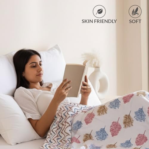 Image of HOMEMONDE 100% Cotton Reversible Dohar Double Bed Size | 300 TC AC Blanket Comforter | Soft Lightweight Bed Blanket Quilt | Premium Gift Box Included (84 x 94 Inch, Multicolor & White, Pack of 1)