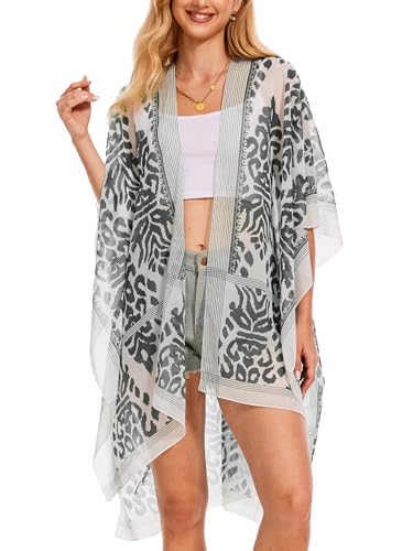 Women's Chiffon Long Kimono Beach Cover up for Summer Bathing Suits Cardigans Casual Loose Swimwear