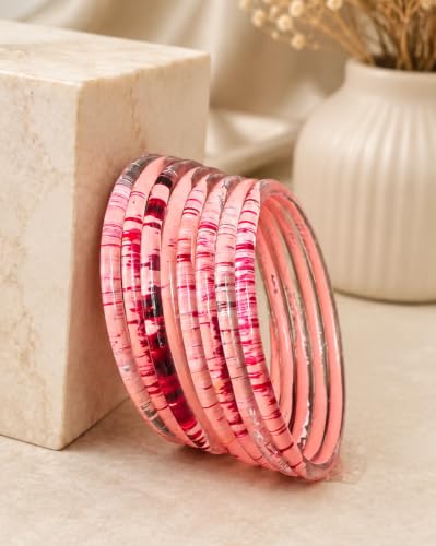 Image of NMII Premium Glass Bangle Set for Women | Multicolor Designer Kangan | Fancy Kanch ki Chudiya | 3D Transparent Chudi Set | Wedding & Festive Occasions Bangles
