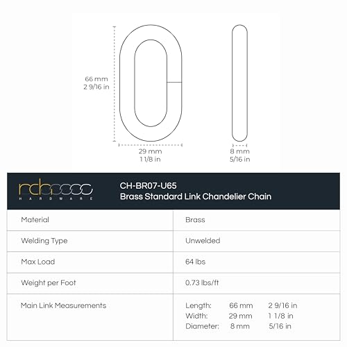 Image of RCH Hardware CH-BR07-U65-BB Brass Chandelier Chain, Brushed Brass (1 Foot)