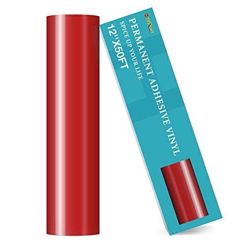 Image of HTVRONT Red Permanent Adhesive Vinyl Roll - 12 inch by 50 FEET Glossy Red Vinyl for Signs, Scrapbooking Compatible with All Cutting Machine, Silhouette Cameo, Craft, Die Cutters