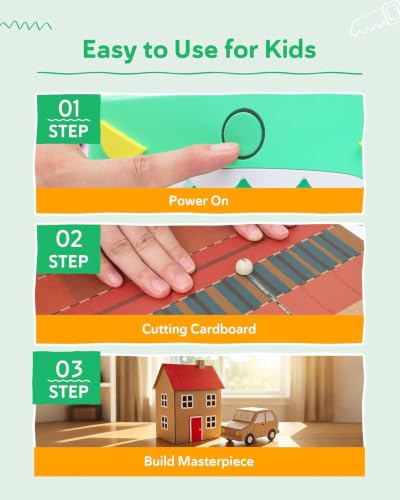 Image of Kids Cardboard Cutter Tool for Ages 3+, Safe Power Bladeless DIY Construction Kit, Educational STEM & STEAM Craft Toy, Creative Upcycled Hands-On Learning Gift for Boys & Girls, Dinosaur