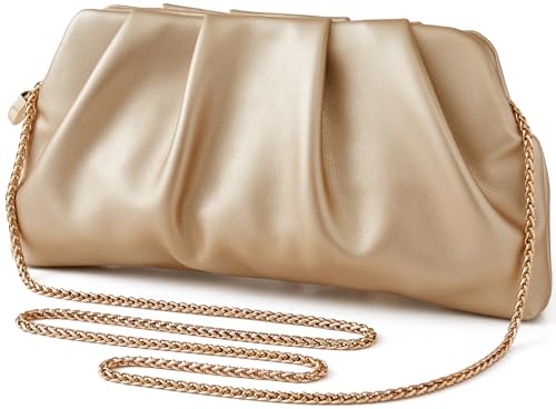 Image of Evening Bag for Women Ruched Clutch Purse Detachable Metal Chain Crossbody Bag