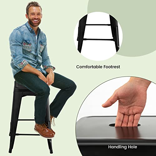 Costway Bar Stools Set Of 4, 24” Stackable Metal Stools With Square Seat & Handing Hole, X-Shaped Reinforced Design, Backless Bar Chairs For Kitchen, Dining Room, Pub (Black, 24‘’) #TOP5