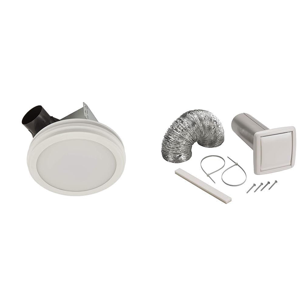 Broan-NuTone AER80LWH ENERGY STAR Certified Bath Fan, Medium, White & Available NuTone WVK2A Flexible Wall Ducting Kit for Ventilation Fans, 4-Inch