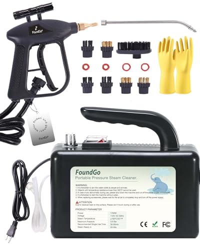 FoundGo 1700W Tankless Handheld Steam Cleaner with 7 Brushes 20s Heating to 239℉ Pressurized...