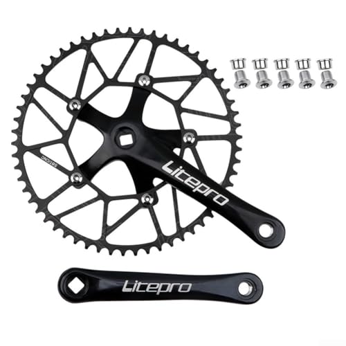 170mm Bike Crankset 130BCD 50T 52T 54T 56T 58T Single Chainring Bike CrankArm For 9/10/11 Speed Chains Mountain Bike(black crank +50T)
